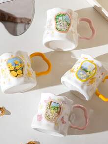 1个蝴蝶花卉图案陶瓷马克杯，咖啡杯，水杯，ins风早餐杯，送给姐妹/闺蜜的独特礼物 - 彩色 - 查看 4