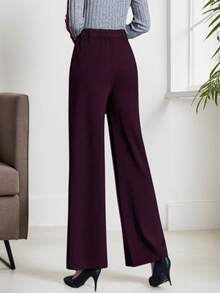Pantalones sólidos de mujer con diseño de palillo, rectos y sueltos, para uso elegante en la oficina - Burdeos - Ver 3