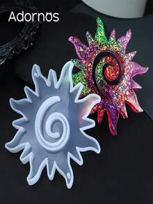 1个太阳形树脂硅胶模具，DIY钥匙扣吊坠，月亮形环氧树脂模具，珠宝工艺制作材料，装饰吊坠 - 白色 - 查看 2