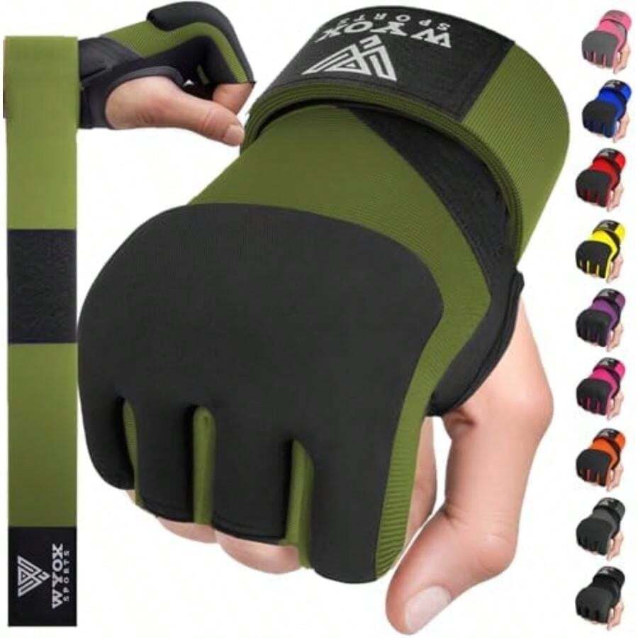 WYOX Guantes Interiores de Boxeo de Gel para Hombres y Mujeres - Muñequeras de 80 cm - Nudillos Protegidos para Muay Thai, Kickboxing y Guantes de Saco de Boxeo(LXL Army Green) - Multicolor - Ver 1