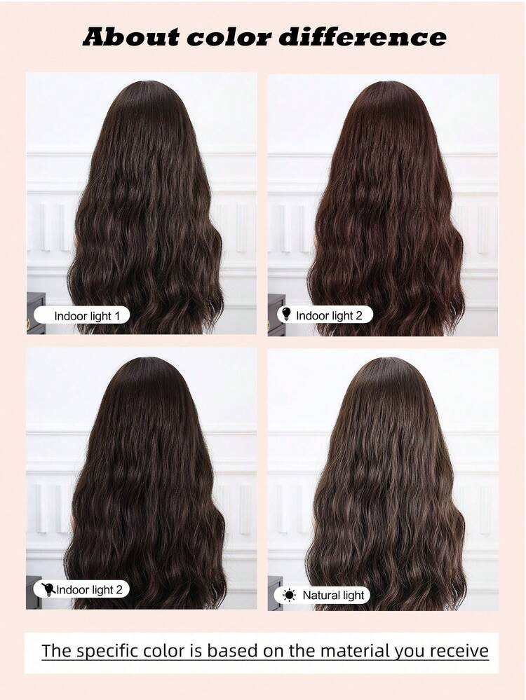 完美自然弯曲波浪长卷发假发合成编织化学纤维假发带刘海非常适合假期旅行家庭聚会圣诞节日常佩戴 - 深棕色 - 查看 8