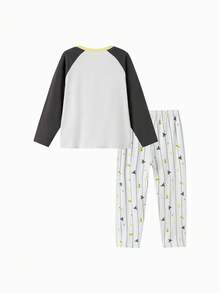 Balabala 2件套少女纯棉字母印花长袖上衣和裤子睡衣套装，2025春季款，男女童通用 - 灰色調 - 查看 2