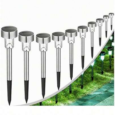 Luces solares para jardín, paquete de 10 luces solares, luces de estaca para jardín, luces LED impermeables para caminos, luces solares, ideales para pasarelas, césped, patios, jardines, piscinas