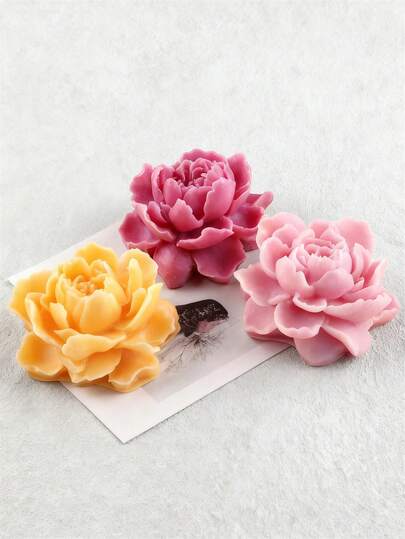 1个牡丹花硅胶蜡烛模具，3D茉莉花造型，适用于香薰石膏蜡烛、粘土石膏树脂工艺品、家居装饰制作模具