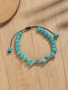 1pc Men's Adjustable Asymmetrical Turquoise Beaded Bracelet, Casual Fashion Wrist Chain Jewelry For Daily Wear - Multicolor - View 3