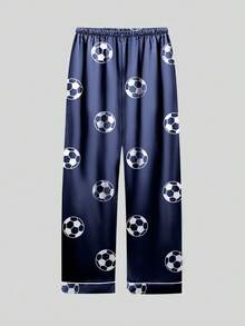 两件套男童蓝色足球印花长袖睡衣套装