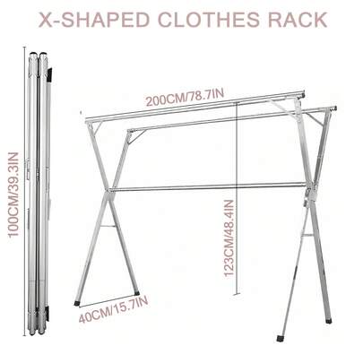 Clothes Drying Rack Foldable]Space-Saving, Collapsible Laundry Drying Rack With Extendable Rods & Windproof Hooks, For Indoor & Outdoor Use, For Clothes, Quilts, And Bedding, Large Metal Capacity Dryer, Perfect For Christmas & Thanksgiving Day
