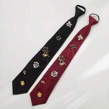 1 PC New Retro Red & Black Accessory - Tie-Inspired Floral Design| Niche Fashionable & | Perfect For Stylish Outfits - 彩色 - 查看 1
