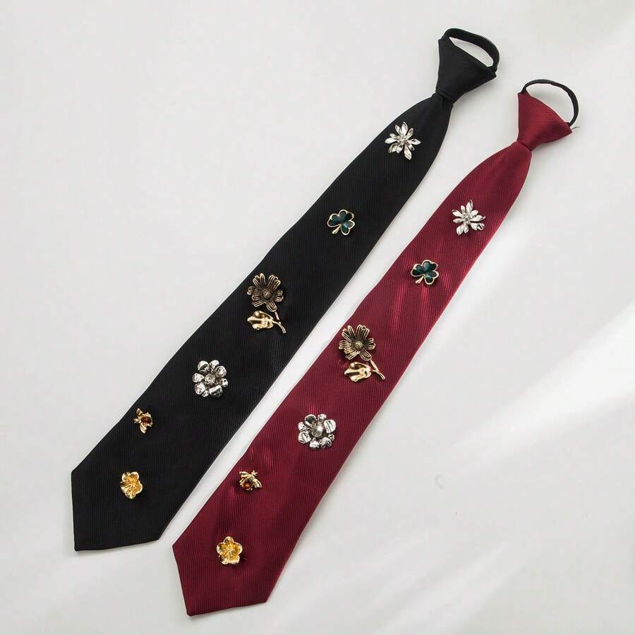 1 PC New Retro Red & Black Accessory - Tie-Inspired Floral Design| Niche Fashionable & | Perfect For Stylish Outfits - 彩色 - 查看 1