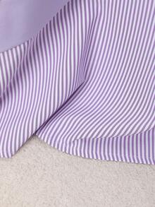 1pc Striped Patchwork Contrast Color Ribbed Button Women Top, Daily Wear, Spring/Autumn, White, Black, Blue, Pink, Green, Yellow - Lilac Purple - View 6