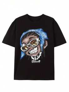 220g 100% Algodón Camiseta de Manga Corta con Estampado Gráfico Retro Hip-Hop para Hombre - Alta Calidad, Cómoda, Suave, Transpirable y Versátil Top de Verano - Negro - Ver 3