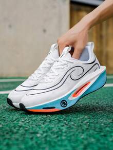 男士户外跑步鞋，经典时尚多色男士跑步鞋，纯色简约设计，舒适内衬，适合公路、户外、马拉松、训练、步行、徒步旅行等。 - 白藍 - 查看 9