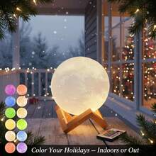 Moon Lamp - 3D Printed LED Night Light 6.3' With Wooden Base, White Elephant Gift For Women, Mom, Kids, Christmas Thanksgiving Table Decor Touch-Dimmable & Dual-Color, White & Yellow - 16 種顏色 - 查看 6