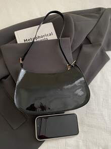 纯色简约拉链单肩包，时尚简约新月形包，拉链单肩包，人造革纯色钱包，酒红色内衣包，新年理想礼物，时尚酒红色内衣包 - 黑色 - 查看 5