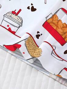 Two Piece Set Of Fried Chicken And French Fries Cola Printed Women's Pajamas, Made Of Milk Silk Material, Breathable And Soft, Including A Collared Shirt And Loose Elastic Shorts, Suitable For Family Gatherings, Birthday Gifts, Christmas Parties, Outdoor Activities - 白色 - 查看 6