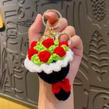 1个/2个手工钩编玫瑰花钥匙扣，DIY小饰品花束收纳架，创意生日礼物，仿真花包挂饰 - 彩色 - 查看 5