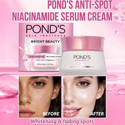 Pond's Ponstel 烟酰胺精华霜，14天淡化色斑，提亮肤色，平衡肤色，锁住水分，修复肌肤屏障，舒缓泛红，质地轻盈，不留残余，非常适合妆前使用，98%纯度B3，面霜，早晚护肤/国际妇女节礼物，适合易长痘肌肤、夜猫子、肤色暗沉人群，晨间护肤，夜间修护，节日礼物，旅行装。