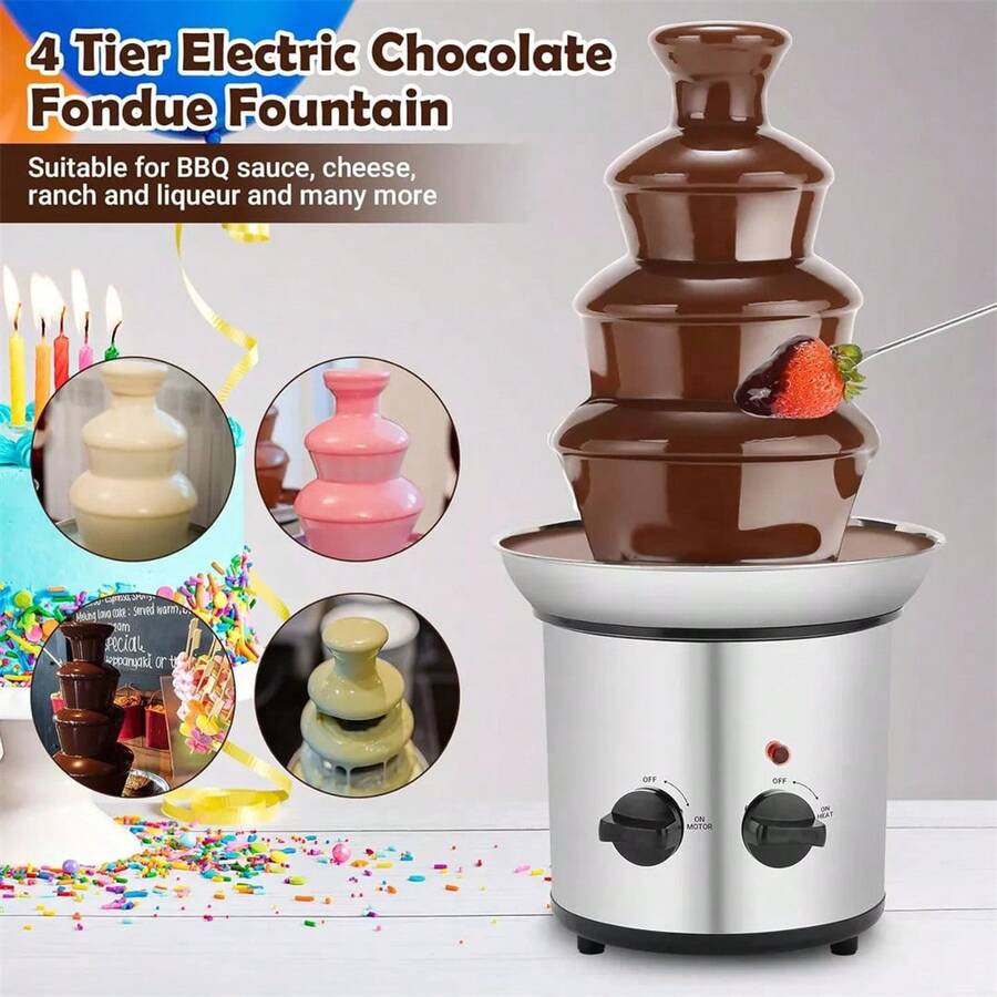 Fuente De Chocolate Eléctrica, Fuente De Chocolate De 4 Capas, Acero Inoxidable De 4 Capas Para Suministros De Boda Resturant Home Party Birthday - Tipo de Enchufe B USA (110-127V) - Ver 1