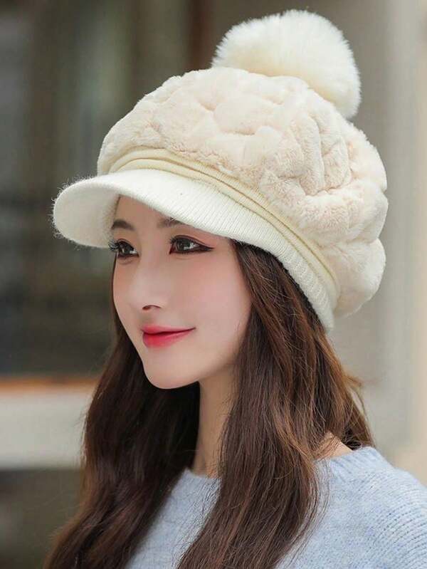 Nuevo sombrero de peluche para mujer, gorra de béisbol de estilo coreano para otoño/invierno, versátil y de moda, cálida, gorro de invierno lindo con bola de pelo, engrosado y a prueba de viento