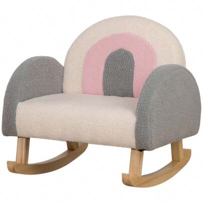 HOMCOM Rocking Chair For Toddlers, Cute Design, Faux Leather, Eucalyptus Wood, 50 X 45 X 44cm, Grey+Pink+Cream On Site