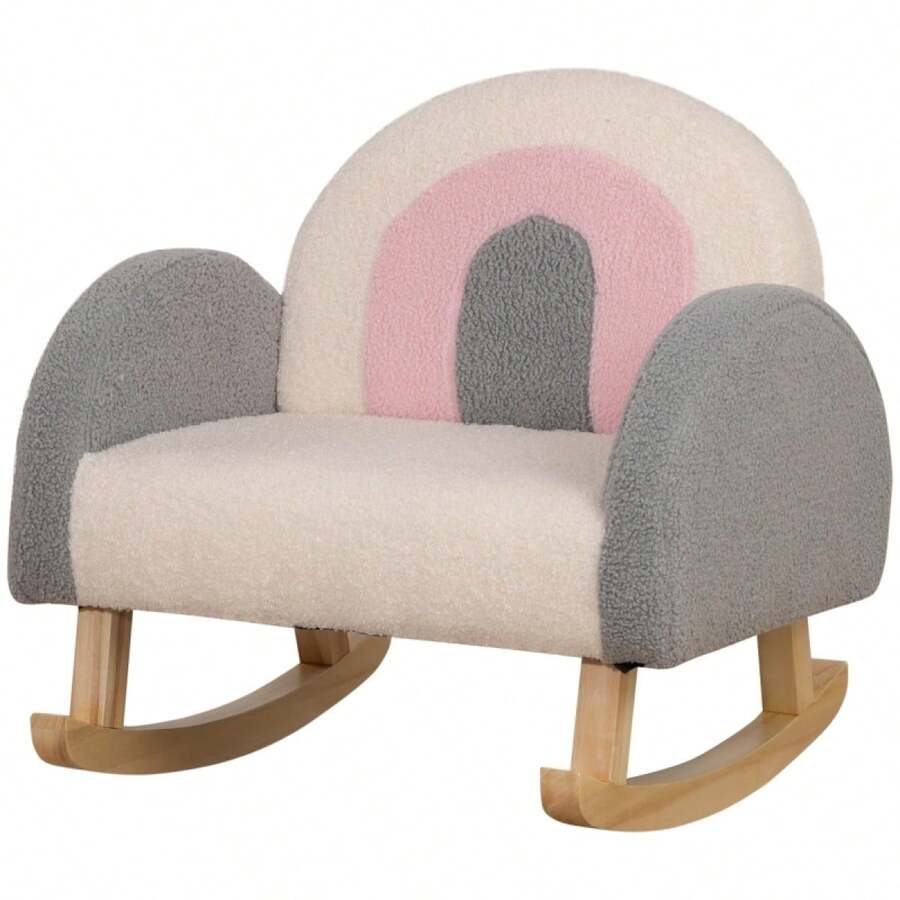 HOMCOM Rocking Chair For Toddlers, Cute Design, Faux Leather, Eucalyptus Wood, 50 X 45 X 44cm, Grey+Pink+Cream On Site - 1 - View 1