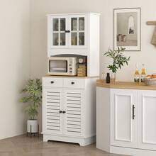 HOMCOM Kitchen Cabinet With Glass Doors, 2 Drawers, Dish Cabinet, Dining Room Cabinet, Wood, 68 X 39.5 X 170, White - 1 - View 4