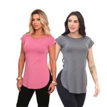 Kit Of 2 Women's Long-Sleeved Gym Tops With Butt-Covering Effect. - 桃紅葡萄酒/主打 - 查看 1