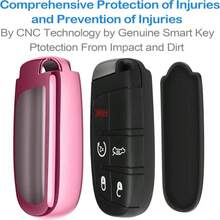 Compatible With Jeep Key Fob Cover With Leather Keychain Soft TPU Protection Key Case For Grand Cherokee Renegade Chrysler 200 300 Dodge RAM Durango Challenger Journey Dart Fiat Smart Key,Black - ColorD - 查看 4