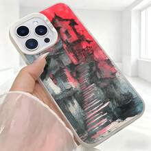 Cubierta de telefono con diseño artístico rosa y gris con escaleras abstractas para iPhone 15 Pro Max elegante para uso diario en cafeterías - Blanco - Ver 5
