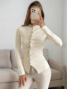 秋季女装新款秋冬白色立领单排扣长袖针织开衫女上衣，时尚温柔简约优雅修身适合日常通勤毛衣外套，女装时尚秋季万圣节校服街头时尚老款女教师装