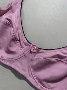 3pcs/Set Solid Color Casual - Comfortable Minimalist Casual - Sports Knit Fabric Bow Front Plus Size Bras - Multicolor - View 11
