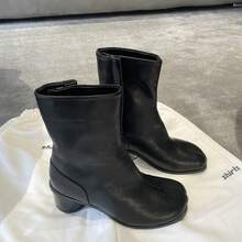 Genuine Leather Split-Toe Chunky Heel Mid-Calf Chelsea Boots For Women. - 黑色(單裡) - 查看 4