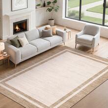 Modern Bordered Solid Color Rug Large Size Washable Area Rug Simple Neutral Tones Foldable Printed Decorative Rug Soft And Non-Slip For Bedrooms Dining Rooms Offices Hallways Apartments - Beige - View 3