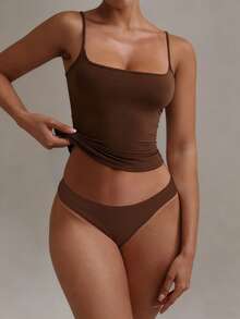 XLLAIS Sexy Backless Women Tank Top, Elastic Casual Spaghetti Strap Camisole - Brown - View 2