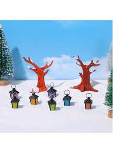 Decoração de Paisagem em Miniatura que Brilha no Escuro, Ornamento Pequeno com Iluminação de 7 Cores, Artesanato Criativo de Resina Árvore de Neve Decoração de Natal, Lâmpada Luminosa com Suporte de Árvore