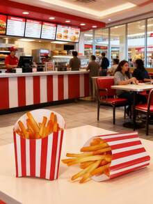 20/10pcs/1pc French Fry Paper Box, 5.5oz, Red & White Striped French Fry Box, Small Paper French Fry/Onion Ring/Popcorn Container - Black and White Vertical Stripes - View 7
