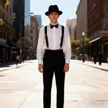 3 Packs 1920s Mens Costume Accessories Gangster Fedora Hat Bow Tie Y-Back Suspenders For Halloween Christmas Carnival Party Black - 如圖 - 查看 8