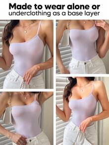 Women's Metallic Spaghetti Strap Bodysuit - Mauve Purple - View 6