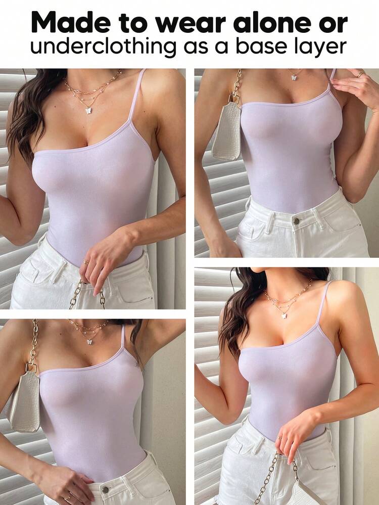 Women's Metallic Spaghetti Strap Bodysuit - Mauve Purple - View 6