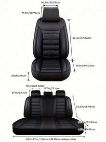Stylish Black Faux Leather 5-Seater Full Coverage Car Seat Covers - Includes Headrest & Lumbar Pillows Universal Fit Auto Seat Protectors - Five Black Seats With Headrests and Lumbar Support - View 2