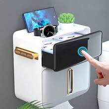 1个大容量壁挂式纸巾架，带抽屉，自粘双层塑料纸巾收纳盒，带挂钩，无需钻孔，可悬挂于淋浴房，多功能无缝壁挂式纸巾架，适用于浴室、厨房纸巾收纳、浴室配件、浴室工具 - 彩色 - 查看 12