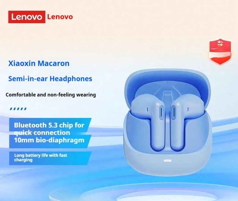 Lenovo سماعات أذن لاسلكية بلوتوث 5.3 من لينوفو شياوشين ماكارون، غشاء ثنائي الحياة 10 مم، عمر بطارية طويل، شحن سريع، انخفاض في التأخير للألعاب، تركيب مريح
