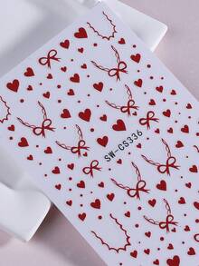 2片红色爱心蝴蝶结美甲贴纸，3D自粘浪漫爱心图案美甲贴，情人节美甲装饰，易于粘贴，适合女性，爱心美甲贴纸，美甲用品 - 紅色 - 查看 6