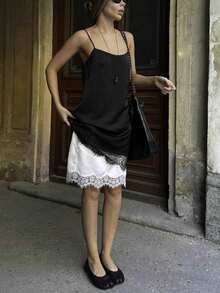 Women Lace Trim Top Sleeveless Backless Tank Tops - Black - View 5