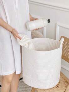 1 chiếc giỏ đựng đồ bằng vải lanh màu trơn, giỏ đựng quần áo bẩn, giỏ đan bằng dây cotton, thích hợp để đựng quần áo bẩn, đồ chơi trẻ em và chăn, phù hợp cho phòng tắm, phòng trẻ em và phòng khách, phong cách mộc mạc, có các kích cỡ S/M/L. - trắng - Xem 6