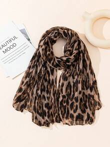 1pc Classic Leopard Print Crinkle Scarf, Versatile For Commuting, Travel, And Outfits - Multicolor - View 2