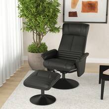 HOMCOM Relaxing Chair With Ottoman, Swivel TV Chair With Reclining Function, TV Chair Supports Up To 150 Kg, Reclining Armchair For Living Room, Bedroom, Microfiber Fabric, Black - 1 - View 5