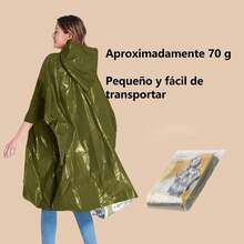 Poncho de Emergencia de 4 Piezas y Forro de Manta de Mylar, Manta de Supervivencia con Aislamiento de Película de Aluminio, Poncho Impermeable y a Prueba de Viento Adecuado para Situaciones de Emergencia al Aire Libre, Camping y en el Coche (Verde) - verde - Ver 2
