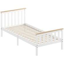 HOMCOM Single Bed Frame, Wooden Bed Frame, Low Storage, Natural Wood, White