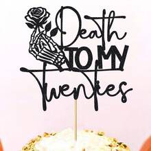 1个“告别我的二十岁”蛋糕装饰插牌，“告别我的二十岁”主题装饰，葬礼生日派对装饰，“告别我的二十岁”，30岁生日派对装饰，黑色闪光 - 彩色 - 查看 10